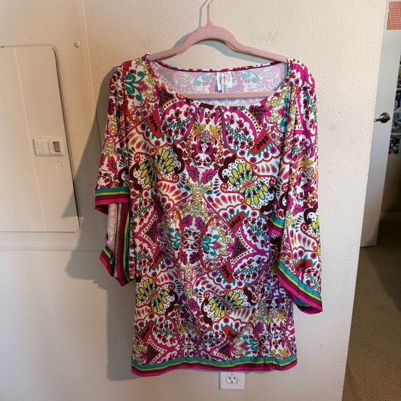 Trina Turk Tops - Trina Turk Blouse Medium Colorful Paisley Tunic Bell Sleeve Resort Top Boho